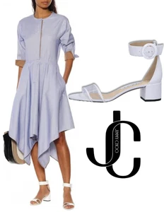 JIMMY CHOO 37 Jaimie White Leather and PVC Ankle Strap Sandals 36.5 - Picture 1 of 5