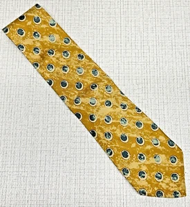 BOSS Hugo Boss Gold 100% Silk Green Polka Dot Made in Italy Tie - Picture 1 of 6