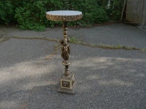 Beautyful VTG Cast Brass Plant Table Pedestal Marble Top 36" x 12" - Picture 1 of 14