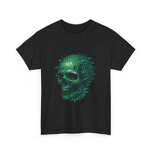 Cyber Skull Circuit Board T-Shirt Futuristic Tech Hacker Graphic Tee - Picture 1 of 3