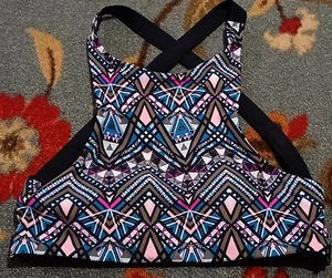 Bleu Halter Bikini Swimsuit Top Small Geometric Pull Over Padded Swimwear Rue 21 - Picture 1 of 3