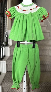 Remember Nguyen Kelly Green Corduroy Ladybug 2-piece Smocked Pants Size 9M - Picture 1 of 11