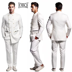Men’s Business Suit Double Breasted Embroidery Blazer Slim Fit Pant 2 Pieces Set - Picture 1 of 22
