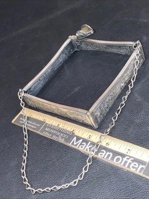 Vtg Silverplate Collapsible SQUARE OPENING PURSE DUTCH LANDSCAPE WINDMILL JEMCO - Image 1 of 4