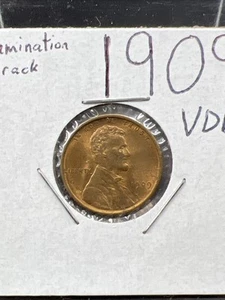 1909 P VDC 1c Lincoln Wheat Cent Penny Coin BU Unc RB Red Brown Laminated Error - Picture 1 of 12