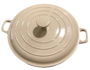 Große Creme Eisen Emaille Kasserolle Paella Topf & Deckel & Griff 13" Durchmesser - Bild 1 von 7