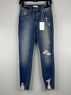 Pantalones de mezclilla recortados para mujer Cello talla 1 tiro medio ajustados desgastados nuevos con etiquetas Foto 1 de 4