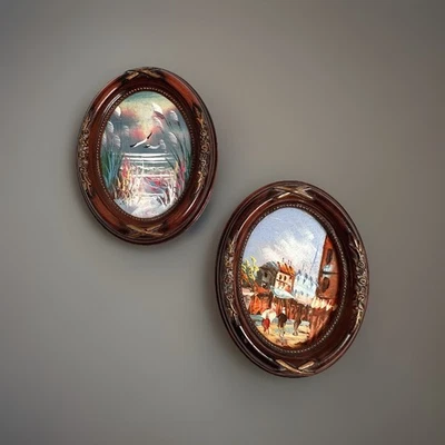 2 Mini Pinturas Acrílicas Escena Playa y Mercado De Colección Marco de Madera Impasto Arte Boho Foto 1 de 4