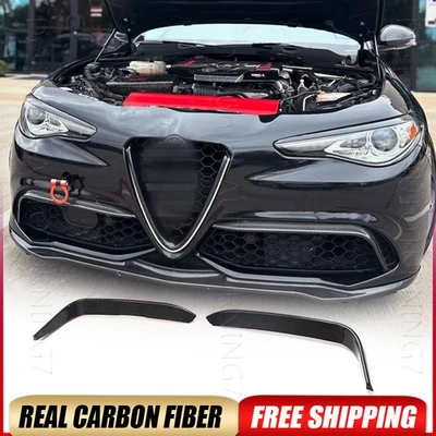 适用于阿尔法罗密欧 Giulia Sport 真正的碳水化合物前保险杠拆分器 Canard Fangs Fins — 第 1/4 张图片
