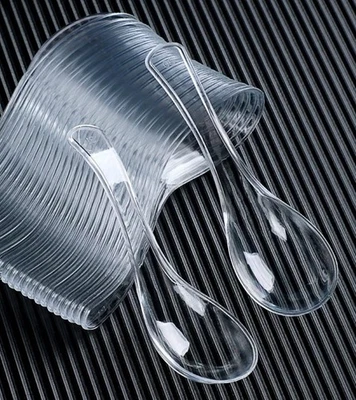 Cucharas de sopa asiáticas desechables de plástico transparente de 50 piezas - degustación 5“,  Foto 1 de 4