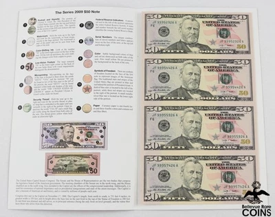 2009 USA $50 Federal Reserve Notes Uncut Sheet x 4 Total FV $200 w/Mint Folder - Image 1 of 4