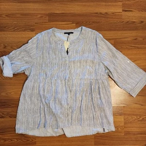 Tahari Women's Top Blouse Linen Blend Size 2X Beachy Breathable Coastal New - Picture 1 of 12