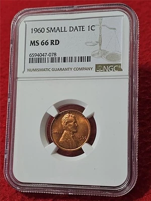 Picker's Delight 1960 Small Date Lincoln Memorial Penny  NGC MS 66 RD     #T5999 - Image 1 of 2