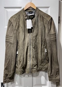 BNWT Reiss ‘Marko’ Cafe Racer Mushroom Suede Zip-Through Jacket Size S RRP £395 - Picture 1 of 14