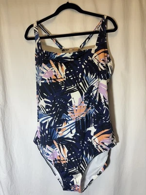 LL Bean Women's New Currents Swimwear  Navy Palm Print Size 22W Plus C9 - Image 1 of 4