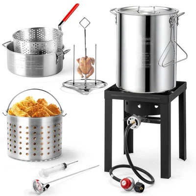 Outdoor Deep Turkey Fryer 30QT Gas Propane Stock Pot Cooker Rack Corn Lobster - Image 1 of 4