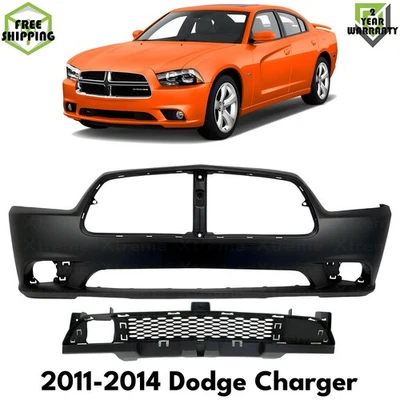 Front Bumper Cover Primed Plastic & Bumper Grille For 2011-2014 Dodge Charger Foto 1 de 4