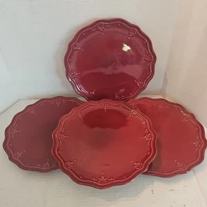 Pioneer Woman Farmhouse Lace Red Claret Dinner Plates Set Of 4 Stoneware 11” - Picture 1 of 6