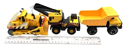 Tonka 3 Construction Vehicles Bulldozer Crane Dump Truck approx 5" - Image 1 of 4
