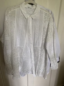 Zara lace long sleeved over shirt blouse. Size Large. White. - Picture 1 of 3