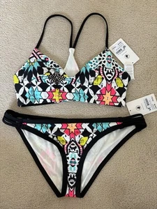 BODY GLOVE BLACK MULTI SIZE 14 LARGE LD99 RACERBACK BIKINI NEW WITH TAGS - Picture 1 of 5