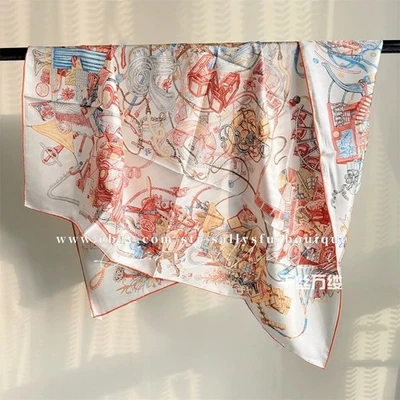 2025 Sallys Heavy 18 Momme Twill Silk Wrap Scarf Future Print Square Shawl 35" - Image 1 of 4