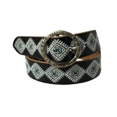 Genuine LUCKY BRAND Black Leather Embroidered Belt For Women Size S Southwestern - Image 1 of 4