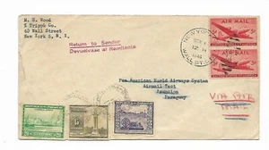 1946 AIRMAIL POSTAL COVER NEW YORK TO PARAGUAY DOUBLE FRANKING VF CONDITION - Picture 1 of 2