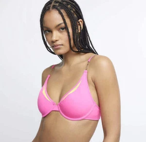 Top de bikini River Island para mujer - detalle de malla rosa - Imagen 1 de 9