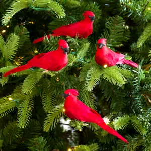 Arado y Corazón Cardinal Clip en Árbol de Navidad Adorno Conjunto de 4 Polyfoam 4" Pájaro Rojo - Imagen 1 de 6