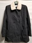 Old Navy Pea Coat Womens Medium Gray Wool Blend Double Breasted Sherpa Collar