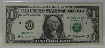 1977 $1 St Louis Radar Fancy Serial Number Note H08599580A Crisp Uncirculated - Image 1 of 2