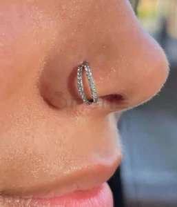 Double Crystal Nose Ring Surgical Steel Helix Septum Cartilage Hoop Piercings - Picture 1 of 39