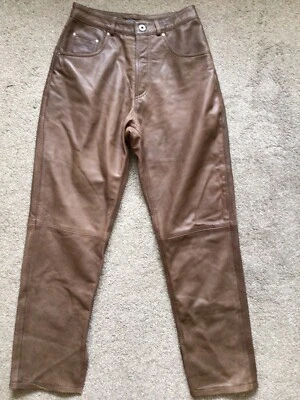 DESAGRADABLES PANTALONES FORRADOS CON PANELES DE CUERO REAL MARRÓN PIERNA RECTA TALLA 6 EXCON Foto 1 de 4