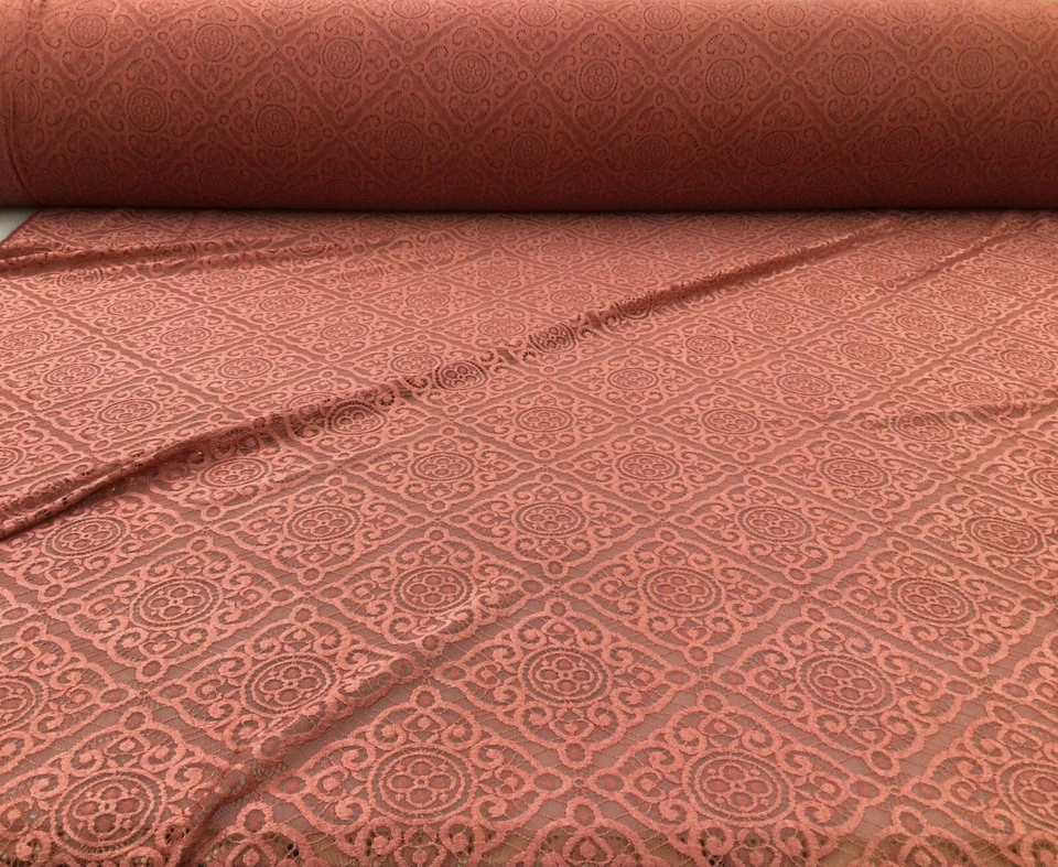 Embroidered Stretch Lace Apparel Fabric Sheer Diamond Terracotta UU216 - Image 1 of 1