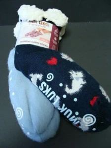 New MUK LUKS Women's Cabin Socks Size L/XL 8-10 Slipper Non-Skid Lined Navy Dogs - Picture 1 of 3