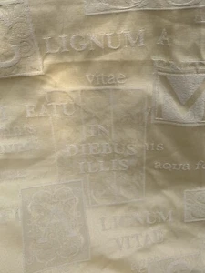 7 Metres Damask Jacquard Fabric Latin Script Gold Curtains 145cm Wide B46 - Picture 1 of 11