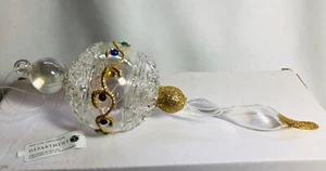Crystal Blown Glass Department 56 Christmas Ornament 7”long - Glittzy Gold Trim - Picture 1 of 8