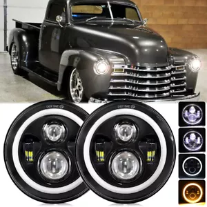 Pair 7" Round LED Headlights Hi/Lo For Chevy Truck 47-1957 C20/30 Pickup 61-1974 - Bild 1 von 17
