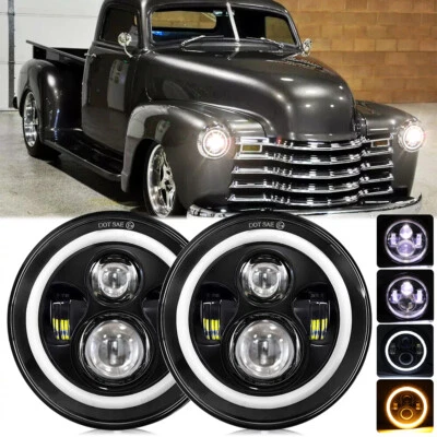 Pair 7" Round LED Headlights Hi/Lo For Chevy Truck 47-1957 C20/30 Pickup 61-1974 - Image 1 of 4