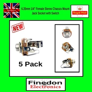 5 x 1/4 Inch 6.35mm Stereo Panel Mount Chassis Female Jack Socket Switch Adapter - Picture 1 of 5