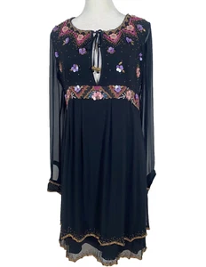 Matthew Williamson Silk Blk Embroidery Floral Dress Size 8 - Picture 1 of 12