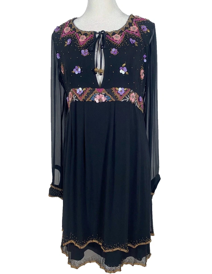 Matthew Williamson Silk Blk Embroidery Floral Dress Size 8 - Image 1 of 4