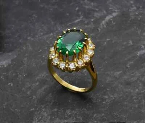 5.00 Ct Oval Cut Natural Emerald Diamond Engagement Ring 14K Yellow Gold 6 7 - Picture 1 of 10