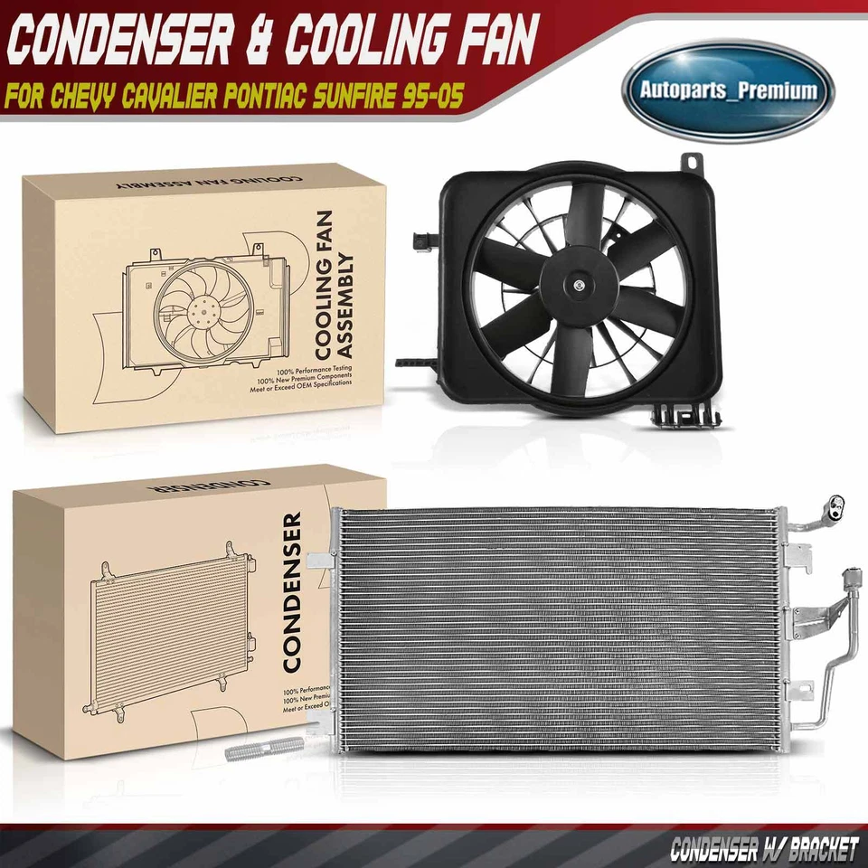 Конденсатор переменного тока и вентилятор охлаждения в сборе комплект для Chevy Cavalier Pontiac Sunfire 95-05 - Изображение 1 из 4