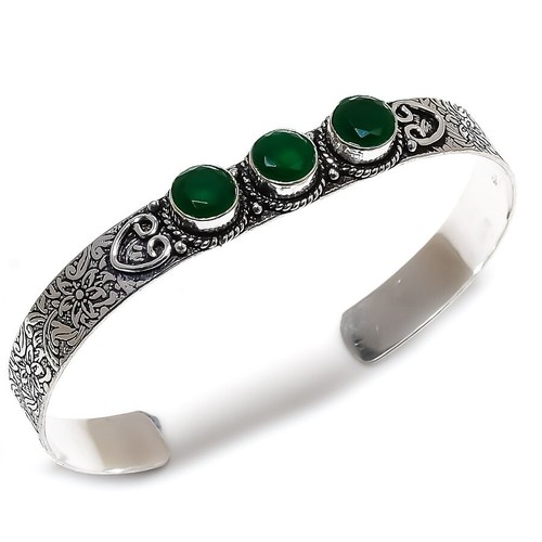 VALENTINO Bracciale Gioielli Argento Sterling 925 Gemma Onice Verde Regolabile