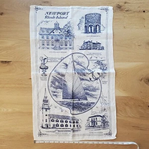 Newport Maine Souvenir Kitchen Tea Towel Art Banner Blue and White - Picture 1 of 4