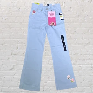 Gap Kids Boot Cut Iron On Patches Jeans Girls 12 Slim Light Blue Boho Y2K NWT - Picture 1 of 13