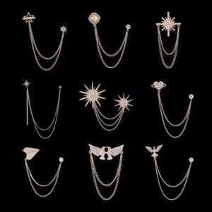Royal Crown Shirt Wedding Suit Mens Accessory Collar Clip Chain Brooch Lapel Pin - Picture 1 of 37