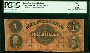 1857 - Terre Haute IN - Bank of the State of IN - $1 - PCGS 12 - GREAT COLOR! - Picture 1 of 2